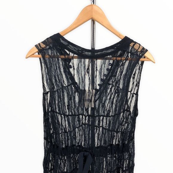 Free People Navy Sheer Lace Bow Back Minidress NWT - Picture 6 of 11